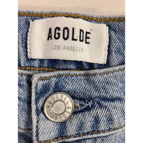 Agolde Merrel Straight Mid Rise Jeans Astray Womens 32 Light Wash Raw Hem Ankle - Picture 4 of 15
